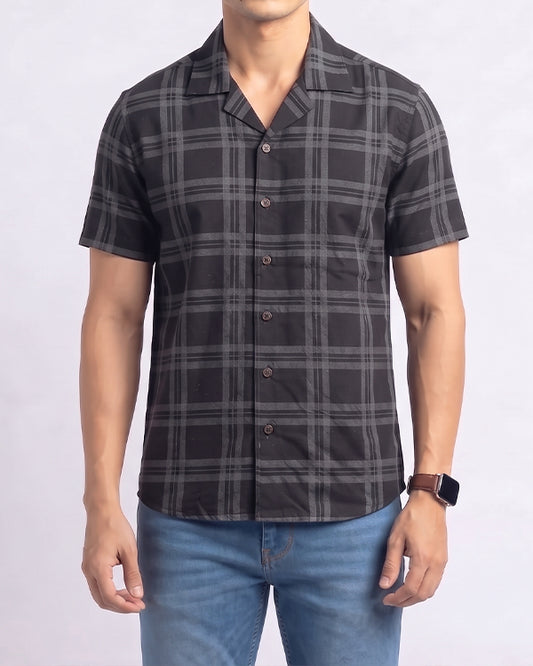 Pegadoor Branded Mens Casual Shirt-Charcoal Grey And Black MCS-54