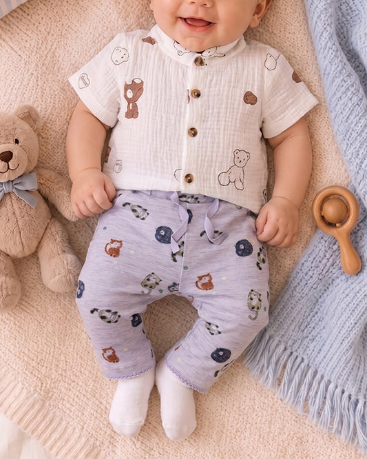 Branded Girl's Lilac Cute Cat Print Trouser KUT-12