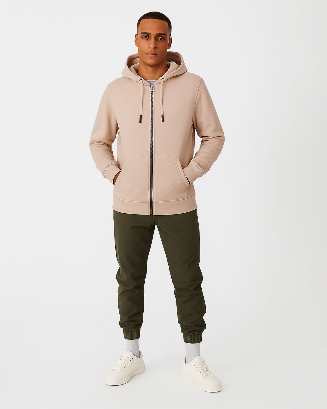 Adony Branded Men's Soft Beige Classic Zip-Up Hoodie MZH-05