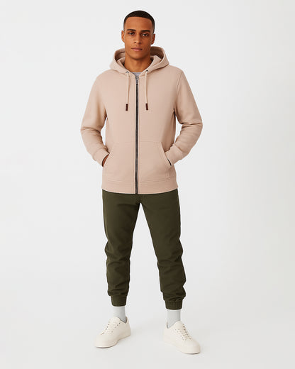 Adony Branded Men's Soft Beige Classic Zip-Up Hoodie MZH-05