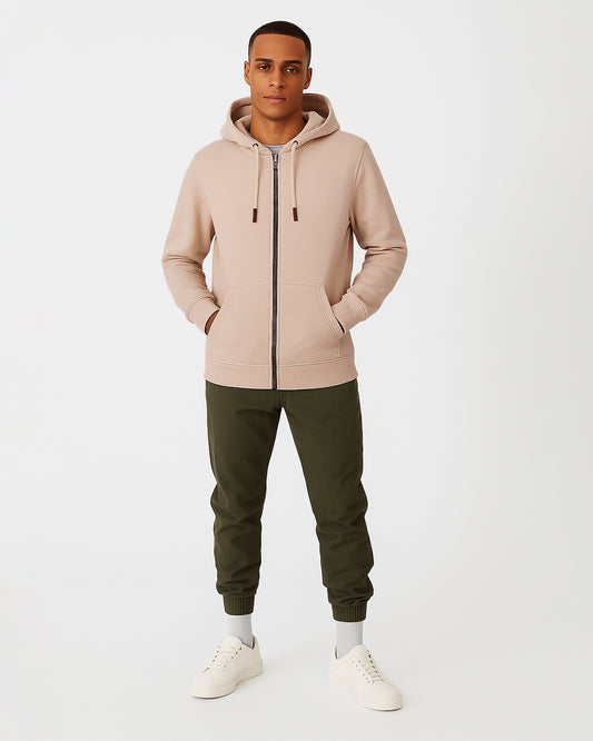 Adony Branded Men's Soft Beige Classic Zip-Up Hoodie MZH-05