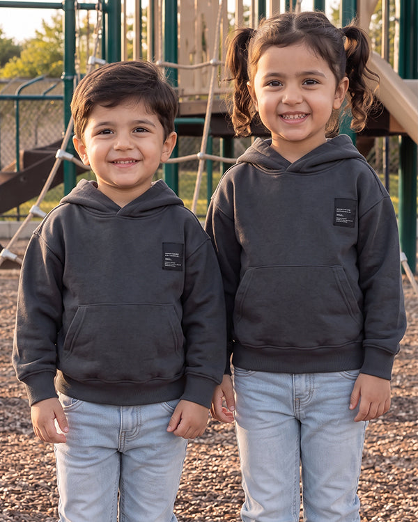 ZARRAA Branded Kids Premium Winter Fleece Hoodie – Charcoal Black KH-05