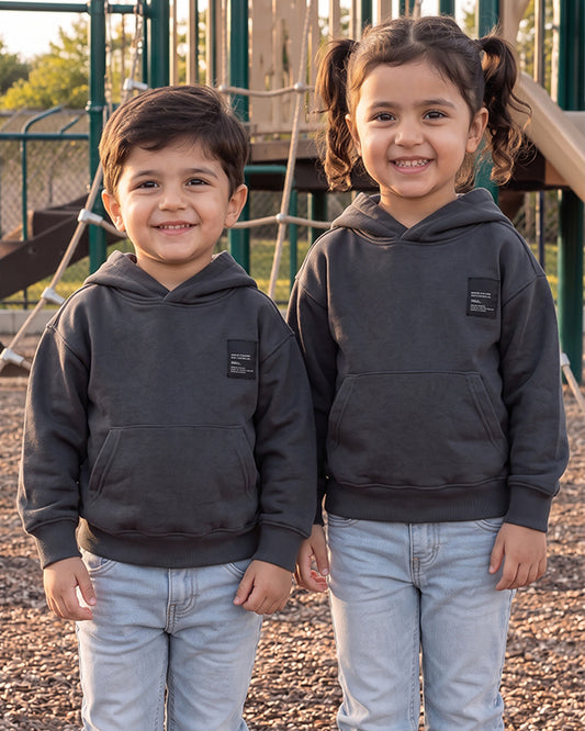ZARRAA Branded Kids Premium Winter Fleece Hoodie – Charcoal Black KH-05