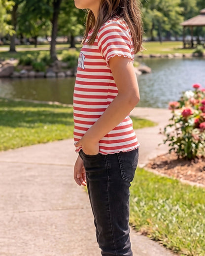 LC Wakik Branded Girl's T-shirt Red & White Striped GTS-01