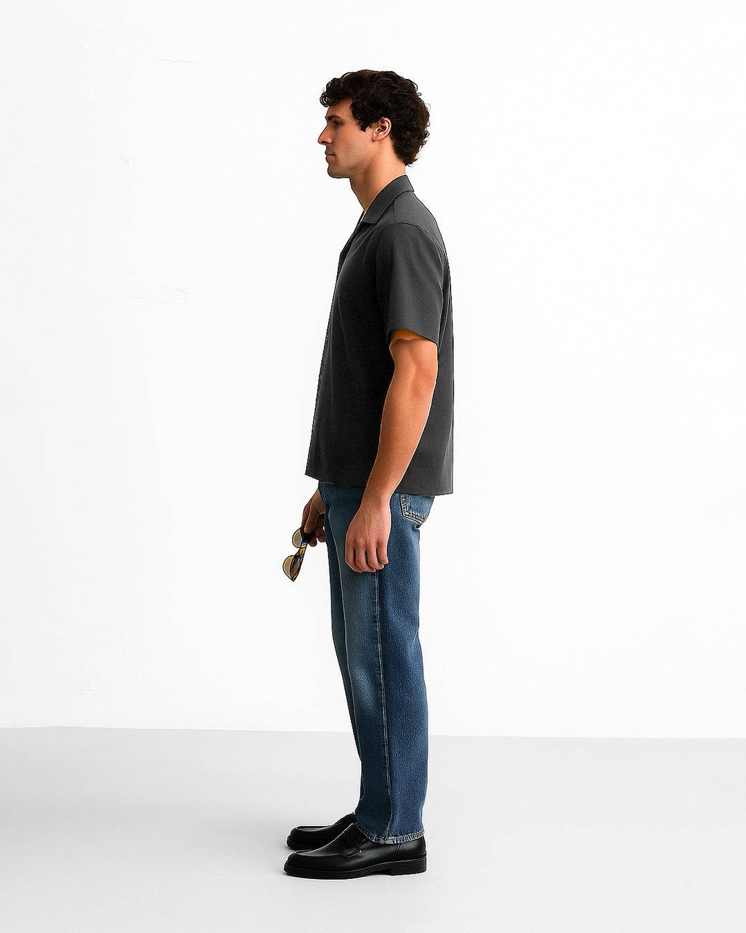 Zelig Branded Men’s Charcoal Grey Cuban Collar Linen Shirt MCS-21