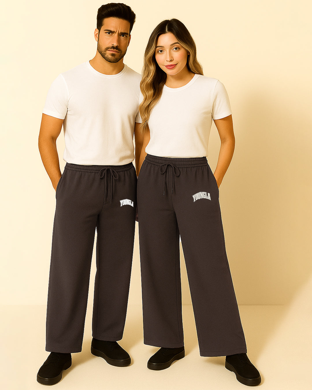 Younglay Winter Branded Unisex Fleece Wide-Leg Trousers – Mocha Brown UT-22