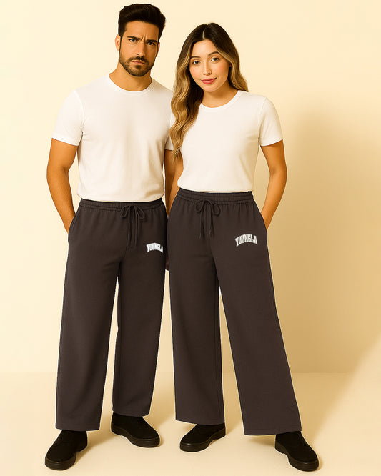 Younglay Winter Branded Unisex Fleece Wide-Leg Trousers – Mocha Brown UT-22