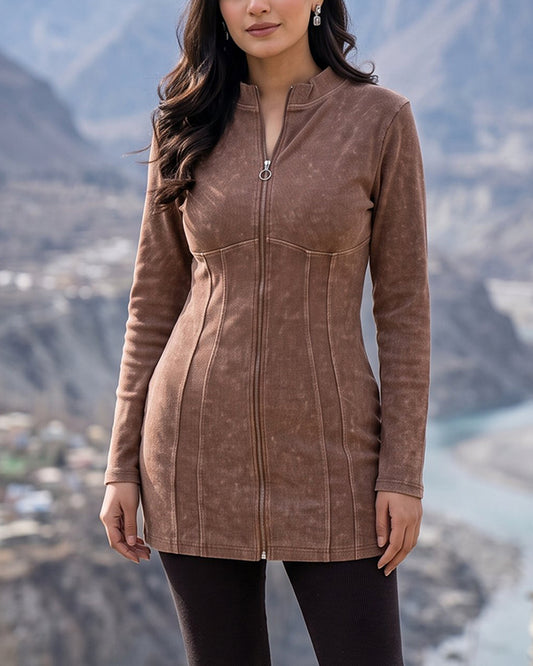 Pretty Ltl things Branded Women’s Winter Fitted Zipper Jacket – Brown WJ-05