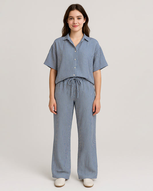 Zelig Branded Navy Blue Striped Co-Ord Set WCS-09