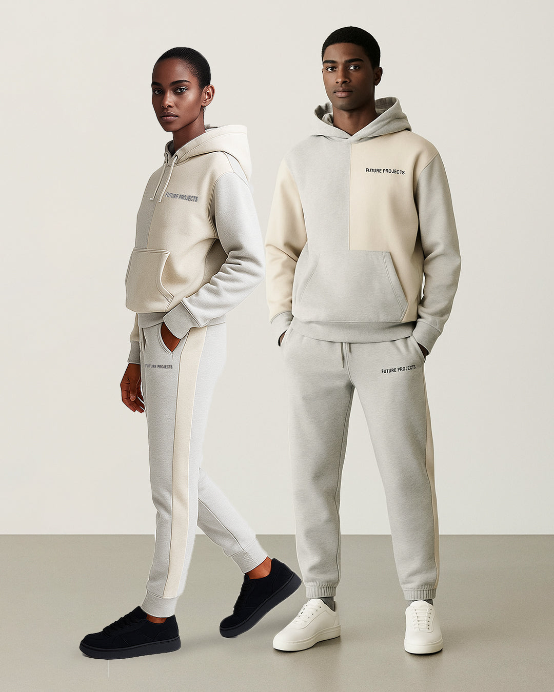 Primk Branded Winter Unisex Premium Fleece Tracksuit Co-ord set – Light Grey & Beige UCS-02