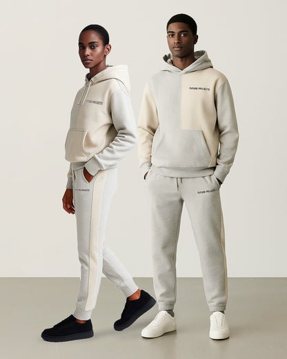 Primk Branded Winter Unisex Premium Fleece Tracksuit Co-ord set – Light Grey & Beige UCS-02