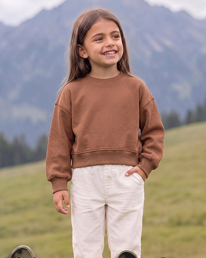 Zarraa Branded Girls Plain Brown Fleece Sweatshirt Sp-11