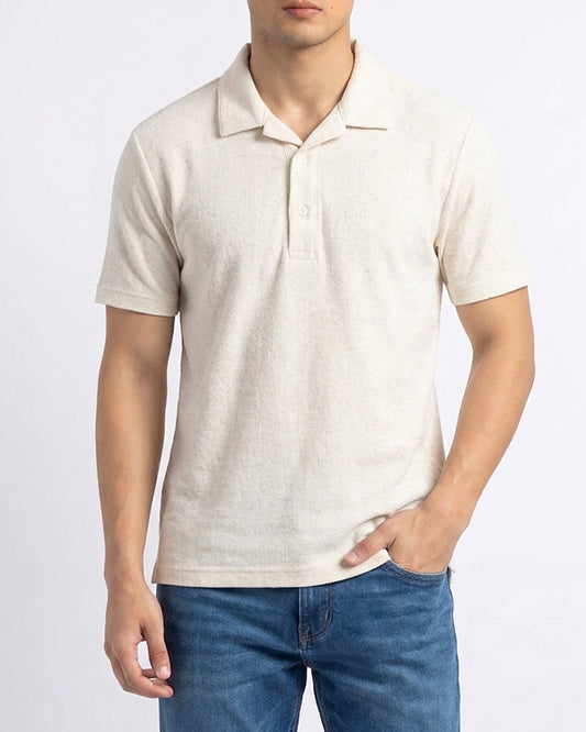 Spark Branded Rib Polo T-shirt Off White Color Mpt-67