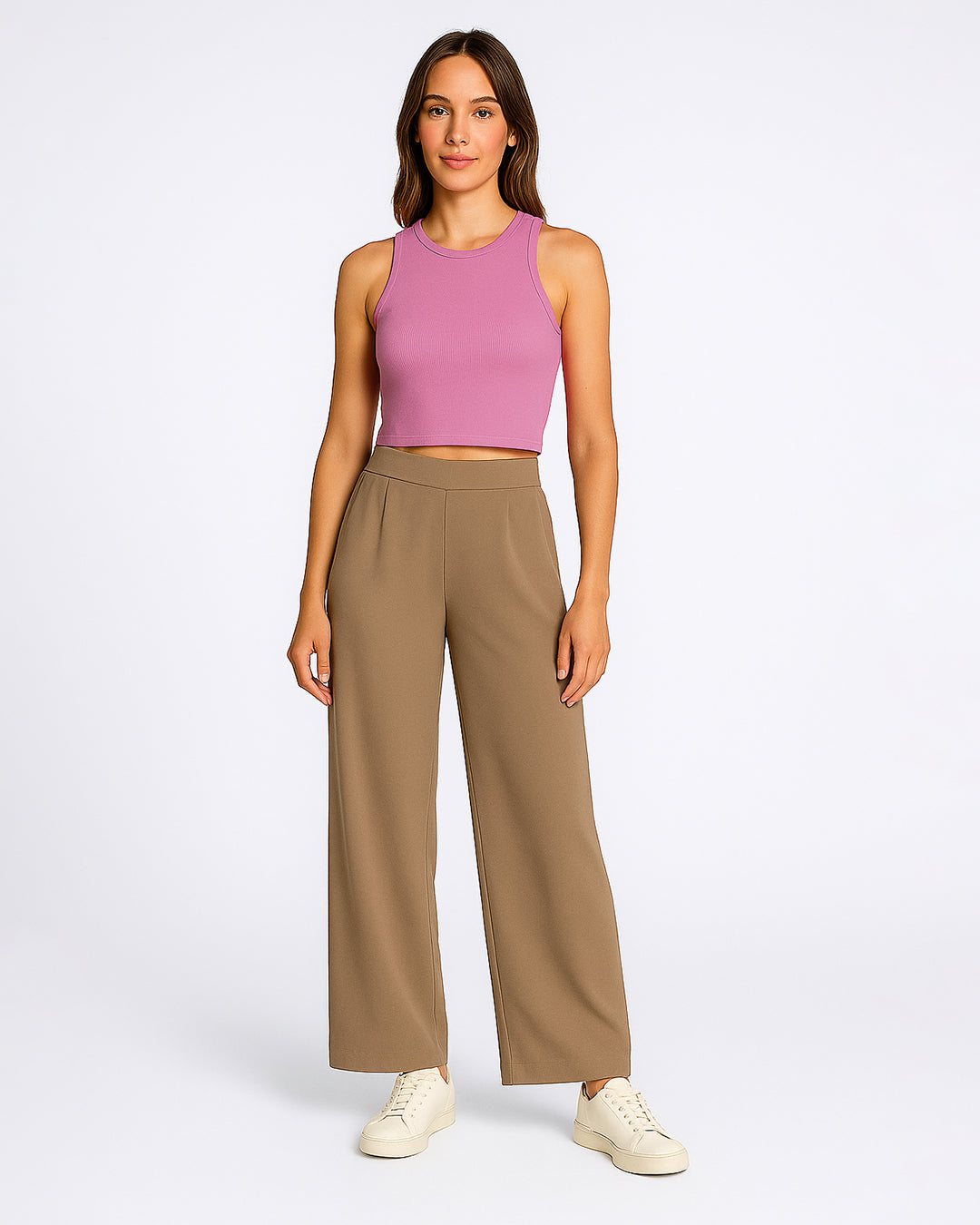 BOOH Branded Women’s Ribbed High-Neck Crop Tank – Soft Pink WTT-10