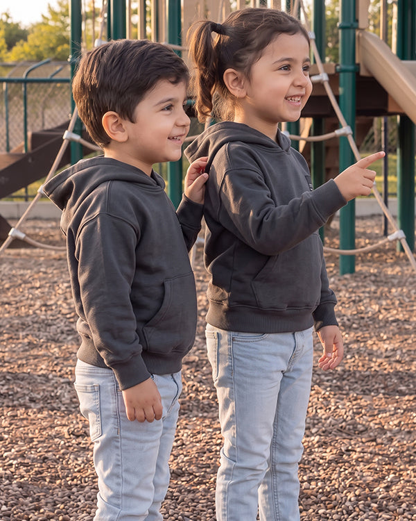 ZARRAA Branded Kids Premium Winter Fleece Hoodie – Charcoal Black KH-05