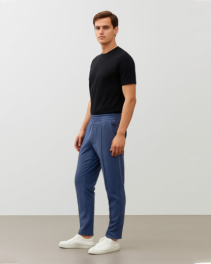 Zelig Branded Men's Navy Blue Textured Trouser MTR-04