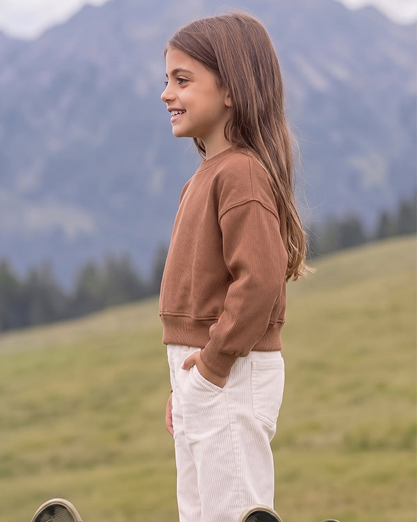 Zarraa Branded Girls Plain Brown Fleece Sweatshirt Sp-11