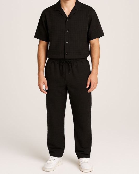 Pegadoor Branded Men's Textured Co-ord Set Black Color MCDS-08