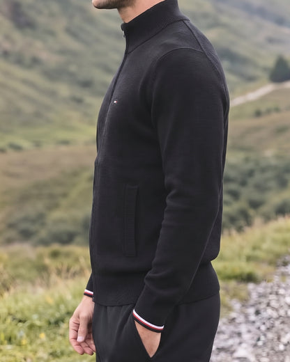 Tomie Hil Branded Charcoal Black Full-Ziper Mock Neck Sp-40