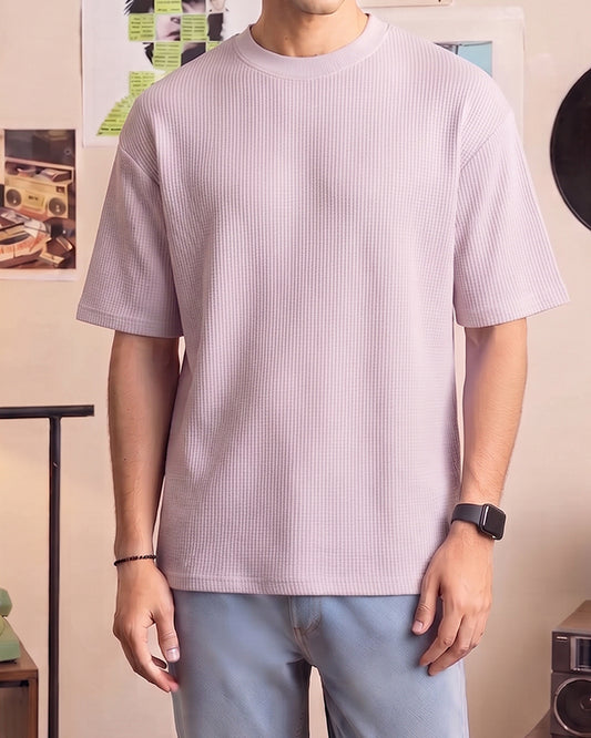 BERSK Men's Beige Textured Knit T-Shirt Drop Sholuder Mt-05