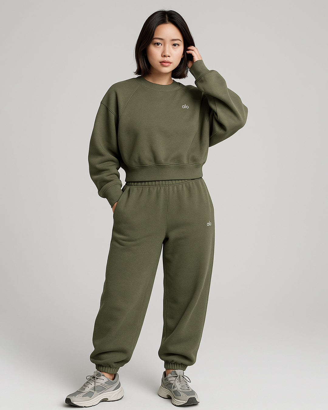 Alos Branded Essential Winter Fleece Co-Ord Set – Olive Green (Premium Export) WCS-19