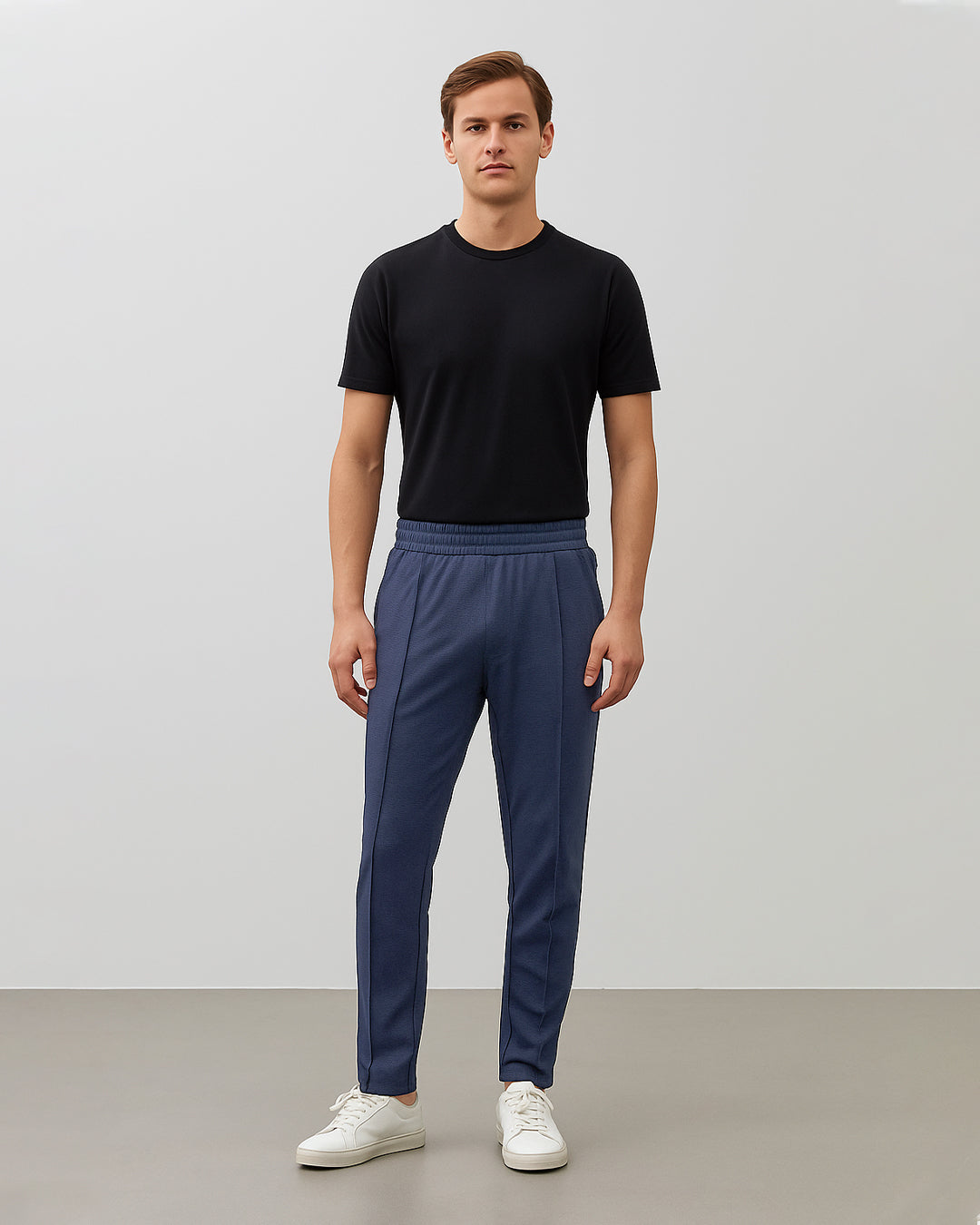 Zelig Branded Men's Navy Blue Textured Trouser MTR-04