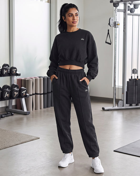 Alos Branded Essential Fleece Co-Ord Set – Black (Premium Export) (Trouser & Shirt sold separately)WCS-22