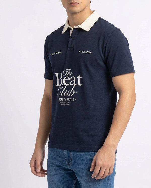 Spring Fld Branded The Beat Club Heavyweight Oversized Polo T-Shirt – Navy MPT-71