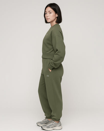 Alos Branded Essential Winter Fleece Co-Ord Set – Olive Green (Premium Export) WCS-19