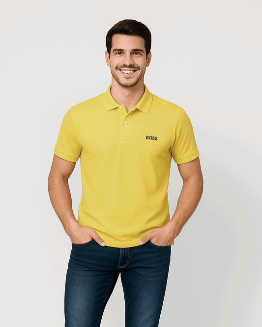 Bossy Hug Branded Polo T-shirt Mustard Color Mpt-43