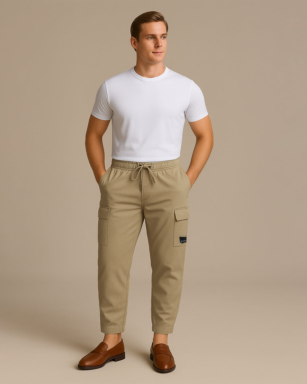 KIiabie Branded Men’s Premium Cargo Joggers – Sand Beige CFP-44