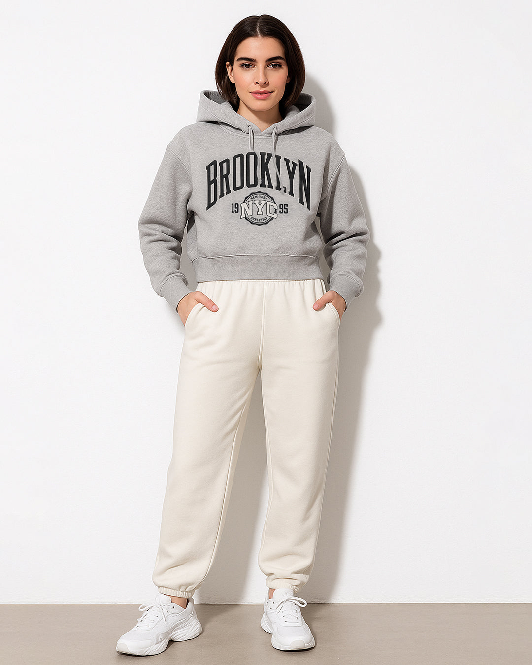 Teranovy Branded Women’s Cropped Hoodie – Light Grey WHD-03