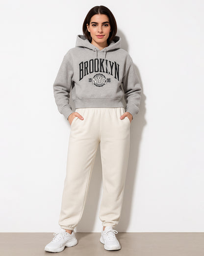 Teranovy Branded Women’s Cropped Hoodie – Light Grey WHD-03