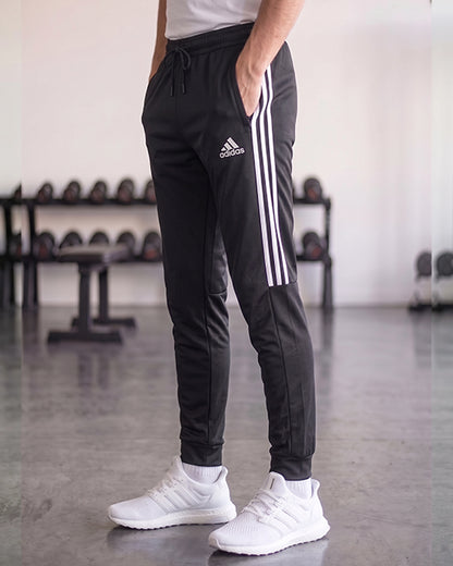 Adeds Branded Men’s Black Dry Fit Half Striped Jogger Trousers MDTR-06
