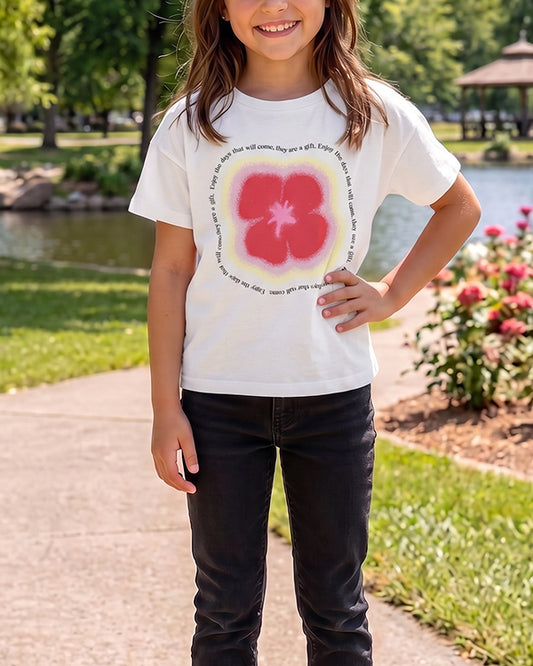 ZARRAA Branded Girl's T-shirt White Color with Red Floral GTS-04