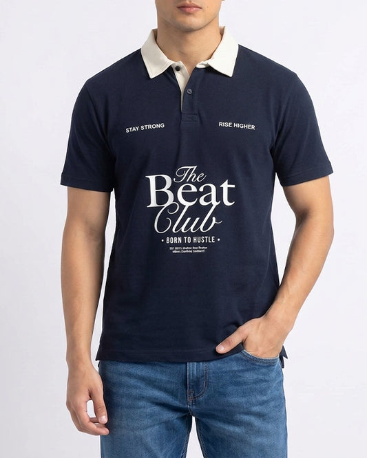 Spring Fld Branded The Beat Club Heavyweight Oversized Polo T-Shirt – Navy MPT-71