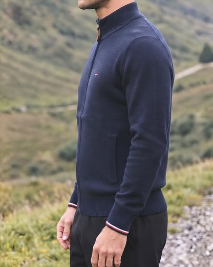 Tomie Hil Branded Navy Blue Full-Ziper Mock Neck Sp-44
