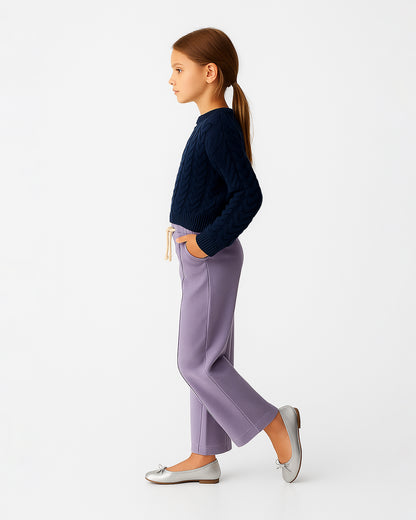Winters Girls’ Ribbed Cotton Wide-Leg Drawstring Trousers – Lilac GT-06
