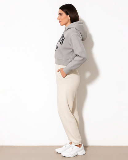 Teranovy Branded Women’s Cropped Hoodie – Light Grey WHD-03