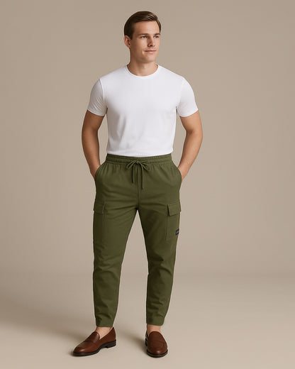 KIiabie Branded Men’s Premium Cargo Joggers – Olive Green CFP-43