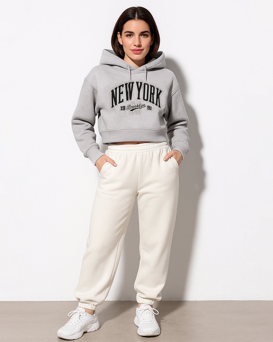 Teranovy Branded Women’s New York Crop Hoodie – Grey WHD-01