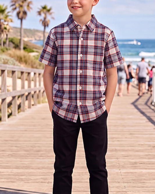 Placce Branded Boy's Red & Navy Check Shirt BS-01