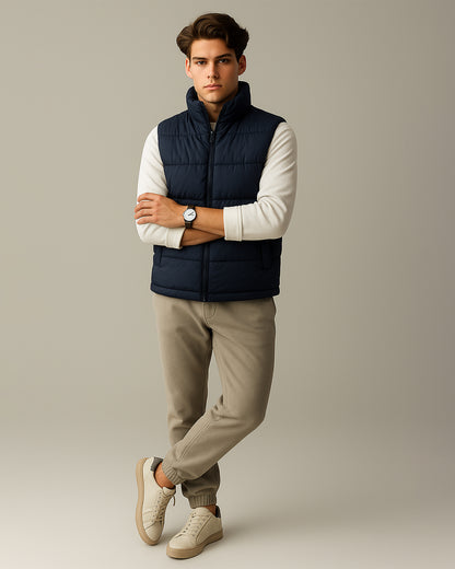 Zelig Branded Men’s Black Puffer Sleeveless Jacket – Navy Blue MWJ-10