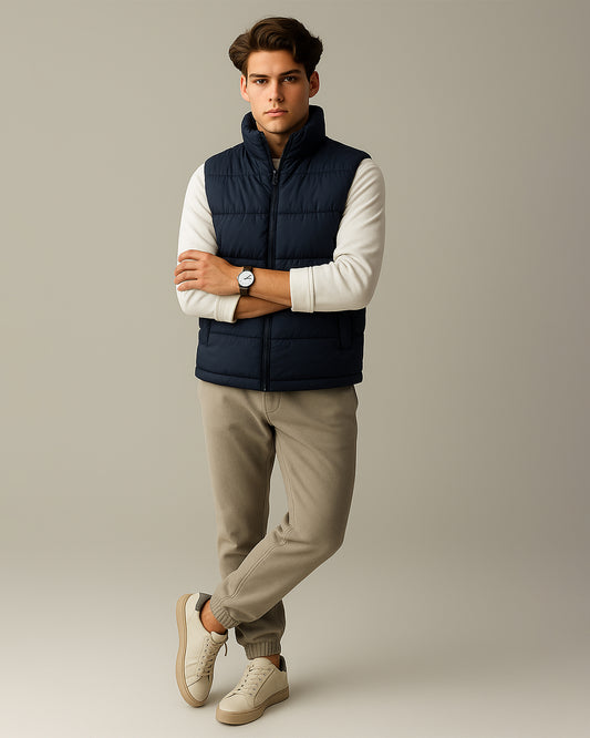 Zelig Branded Men’s Black Puffer Sleeveless Jacket – Navy Blue MWJ-10