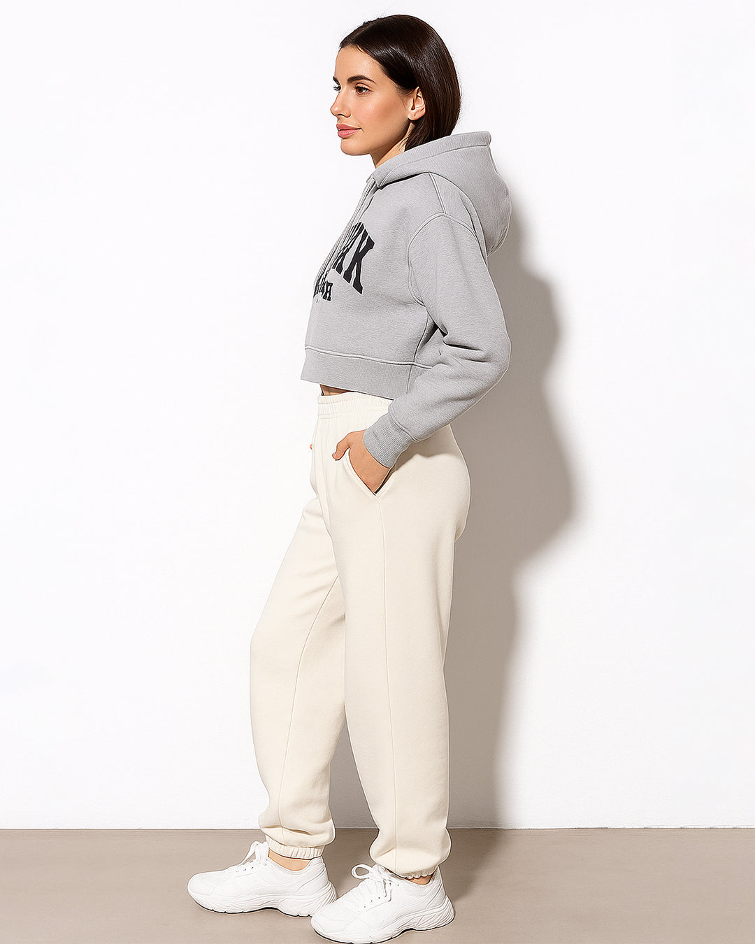 Teranovy Branded Women’s New York Crop Hoodie – Grey WHD-01