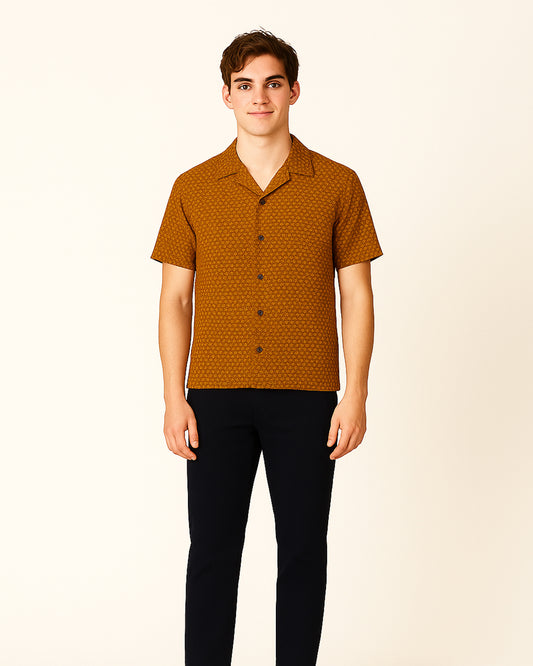 Zelig Branded Casual Textured Shirt Brown Color MCS-11