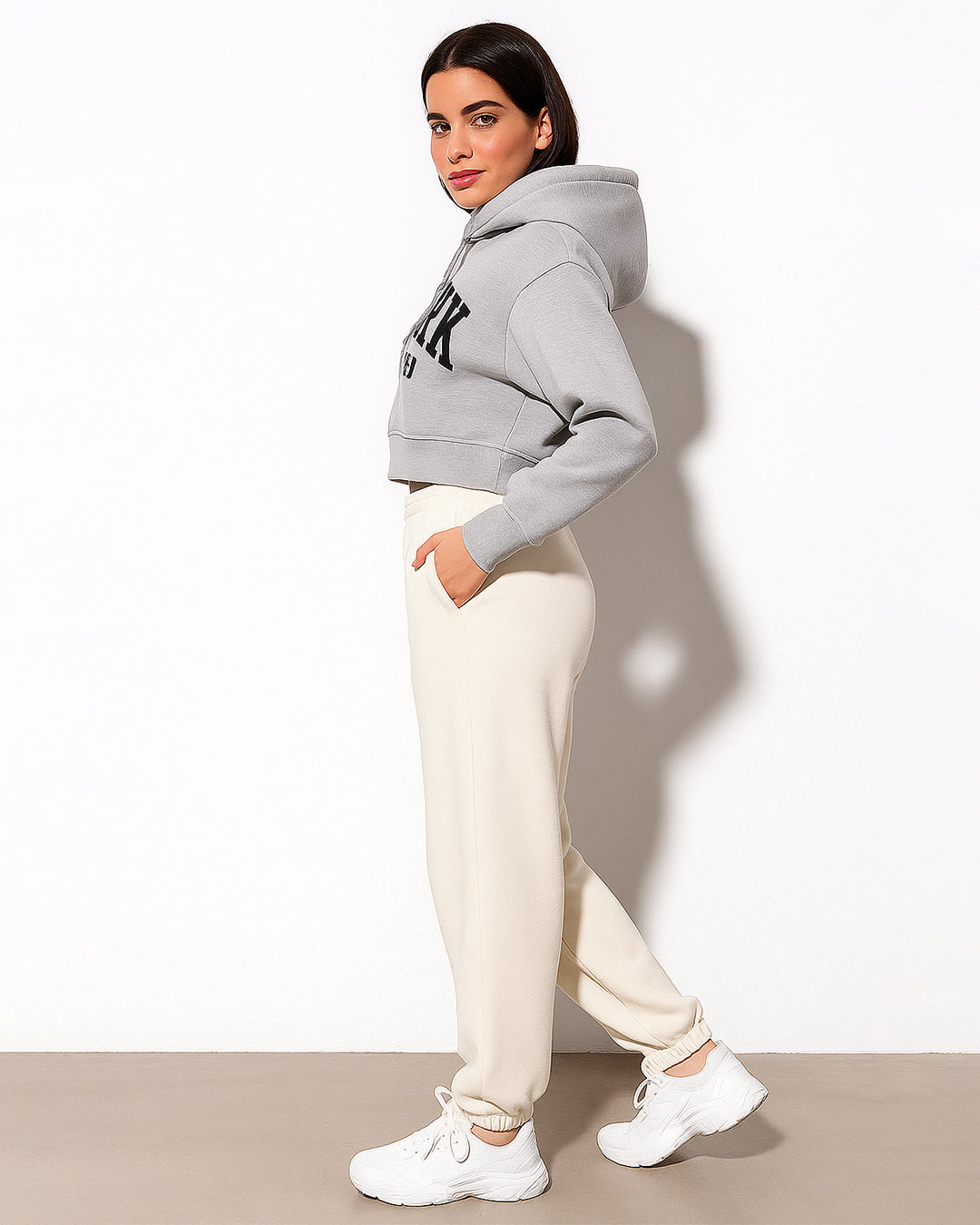 Teranovy Branded Women’s New York Crop Hoodie – Grey WHD-01