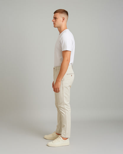 SILBAN Branded Men's Off White Slim-Fit Cotton Chinos Branded MCP-26