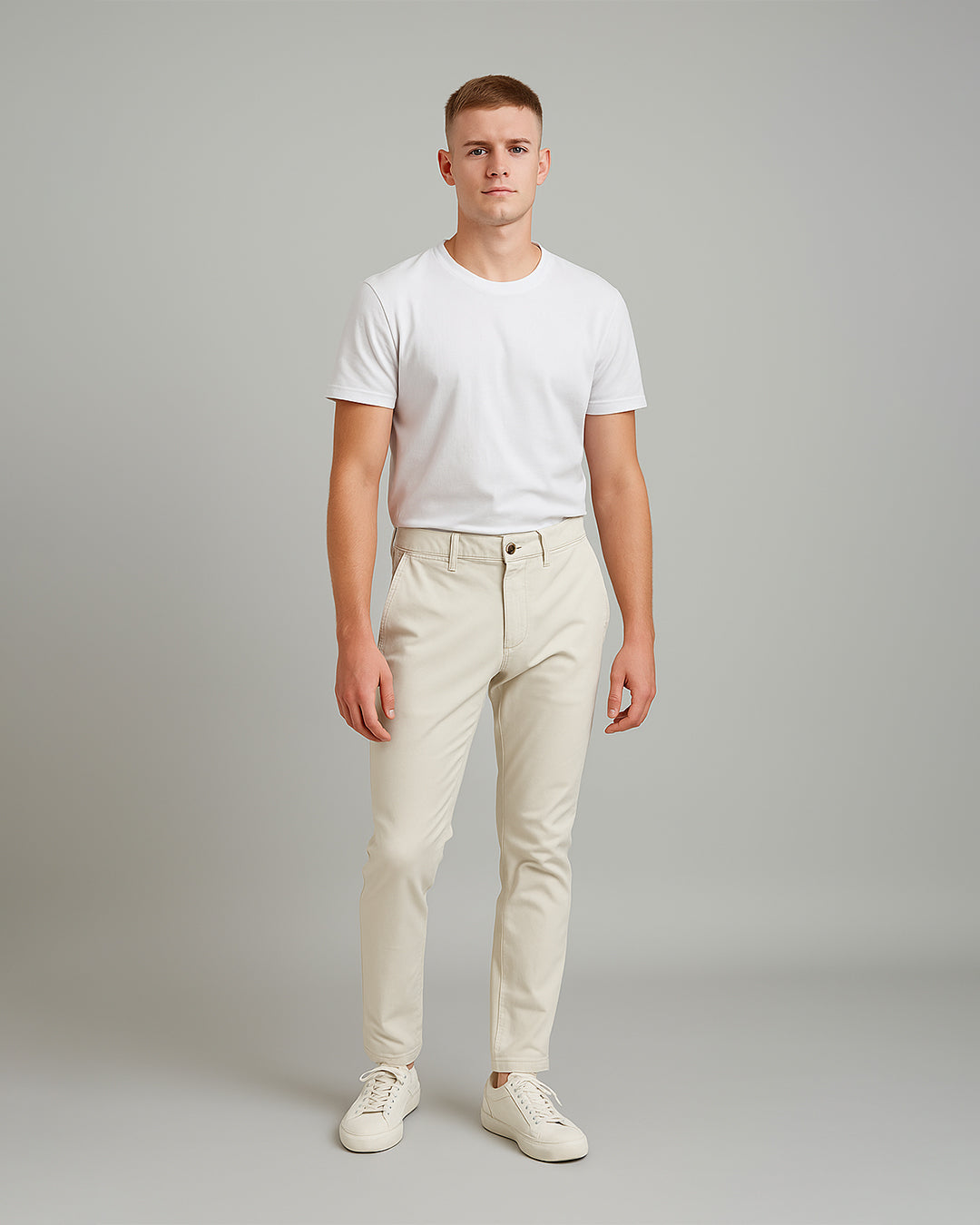 SILBAN Branded Men's Off White Slim-Fit Cotton Chinos Branded MCP-26