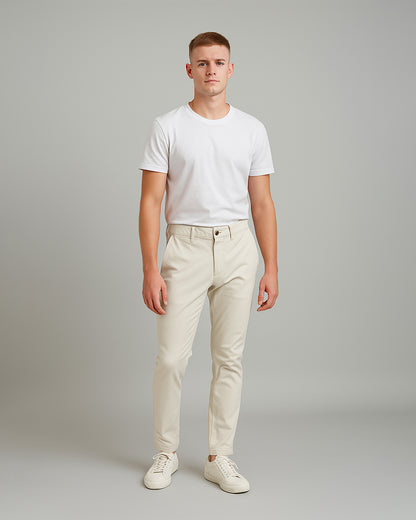 SILBAN Branded Men's Off White Slim-Fit Cotton Chinos Branded MCP-26